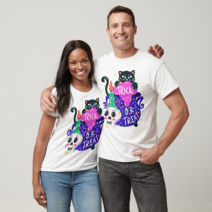 Süßes oder Saures schwarze Katze Halloween-Magie T-Shirt