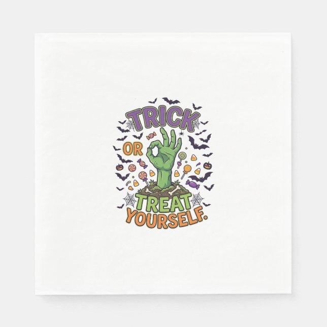 Süßes oder Saures selbst Zombie-Hand Halloween-Süß Serviette (Vorderseite)