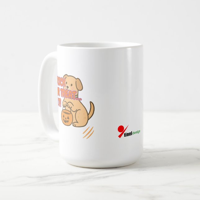 Süßes oder Saures… Sitz! Lustiges Halloween-Hunded Kaffeetasse (Vorderseite Links)