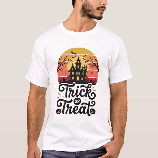 Süßes oder Saures Spukhaus Halloween Vektor Desi T-Shirt (Vorderseite)
