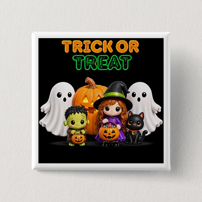 Süßes oder Saures – Süße Halloween-Freunde Button (Vorderseite)