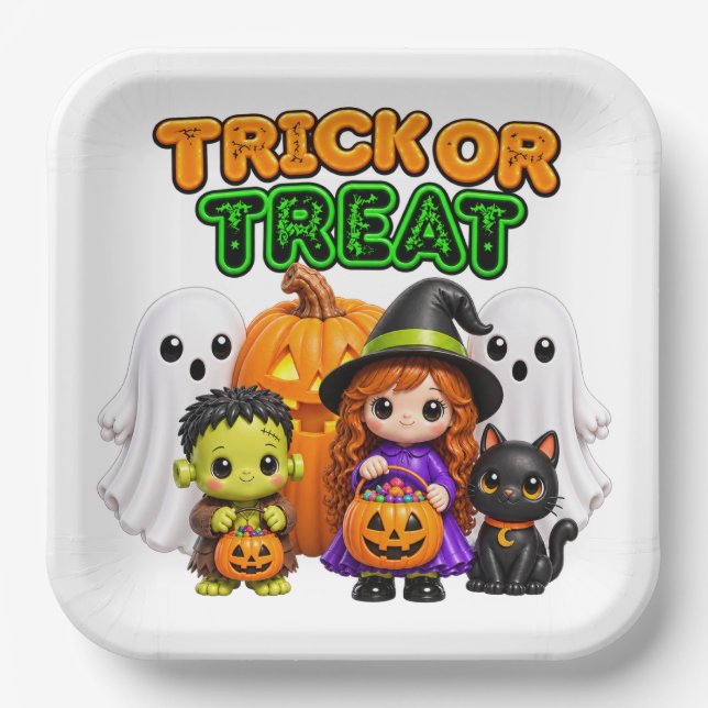 Süßes oder Saures - Süße Halloween-Freunde  Pappteller (Vorderseite)