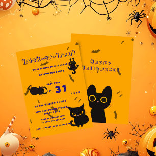 Süßes oder Saures   Süße schwarze Katze Halloween  Einladung