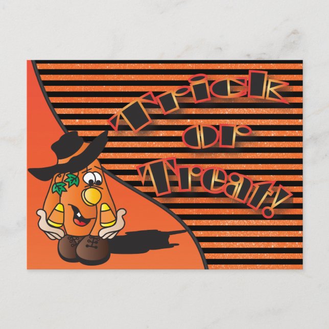 Süßes oder Saures Süßer Cartoon-Kürbis | Halloween Postkarte (Vorderseite)
