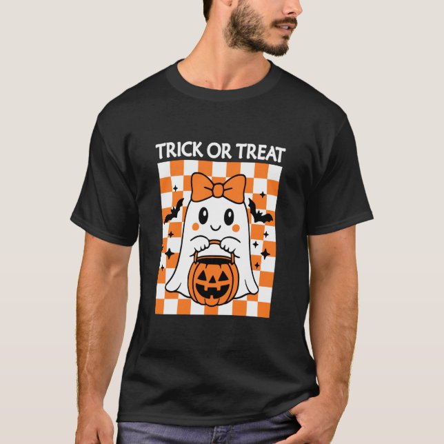 Süßes oder Saures Süßer Geist Karierter Hintergrun T-Shirt (Vorderseite)