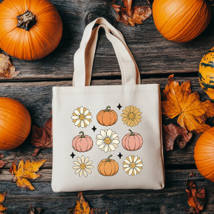 Süßes-oder-Saures-Tasche Retro-Kürbis-Blumen-Tas Tragetasche