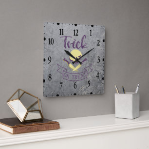 Süßes oder Saures Totenkopf-Halloween-Band T Quadratische Wanduhr
