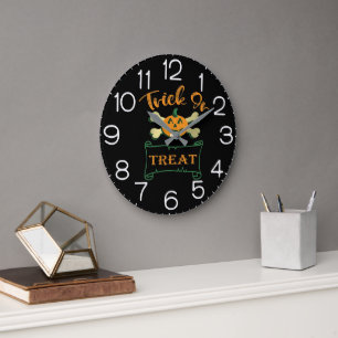 Süßes oder Saures Totenkopf Halloween Kürbis Große Wanduhr