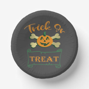 Süßes oder Saures Totenkopf Halloween Kürbis Pappteller