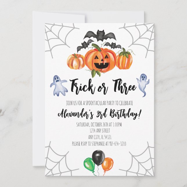 Süßes oder Saures zum dritten Halloween-Geburtstag Einladung (Vorderseite)