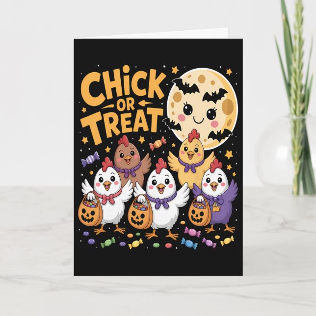 Süßes oder Sauses Halloween Mond Huhn Spaß  Karte (Vorderseite)