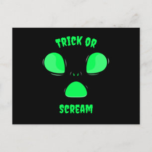 Süßes oder Schreie Lustiges Design Halloween Alien Postkarte