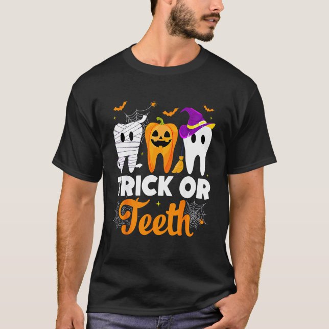 Süßes oder Zähne Halloween Zahnarzt T-Shirt (Vorderseite)