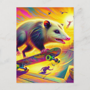 Süßes Opossum beim Skateboardfahren Postkarte