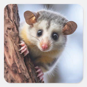 Süßes Opossum Tier Natur Wildnis Quadratischer Aufkleber