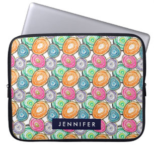 Süßes orange-grün-rosa-Geodenmuster personalisiert Laptopschutzhülle