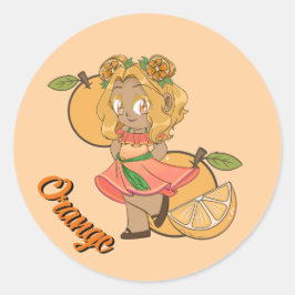 Süßes Orange-Thema Chibi mit Orangen Runder Aufkleber
