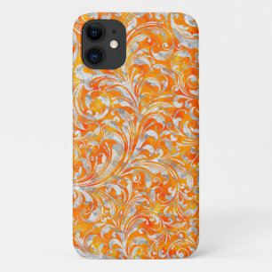 Süßes orangefarbenes floral wirbel design Case-Mate iPhone hülle