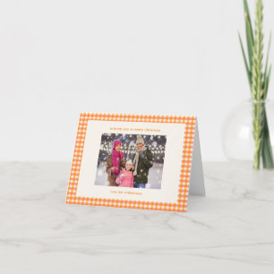 Süßes orangefarbenes Gingham-Karo-Weihnachtsfoto g Feiertagskarte