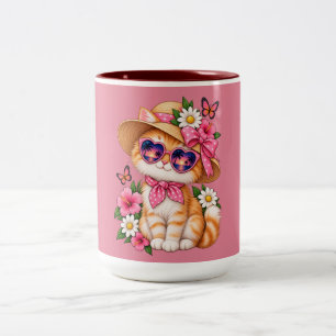 Süßes orangefarbenes Katzensommer-Blumen-Schmetter Zweifarbige Tasse