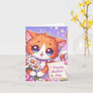 Süßes Oranges Kätzchen mit Gänseblümchen Muttertag Karte