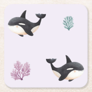 Süßes Orca-Wal-Muster Ozean Meer Leben Kinderzimme Rechteckiger Pappuntersetzer