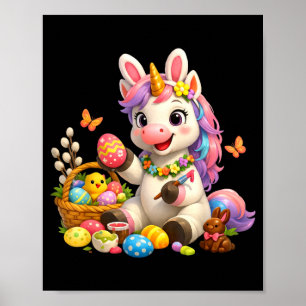 Süßes Oster-Einhorn-Hasen-Ei magischer Regenbogen Poster