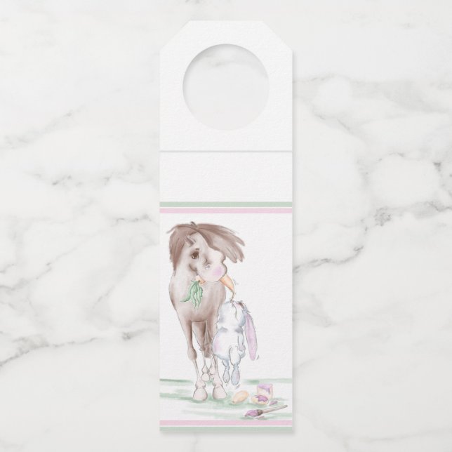 süsses Osterbild mit Pferd und Hase, Partyzubehör Flaschenanhänger (Vorderseite)