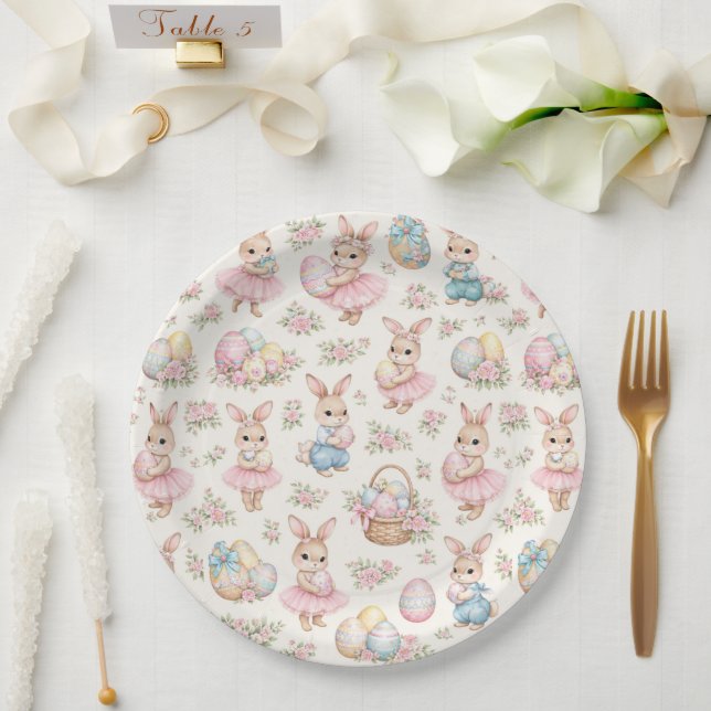 Süßes Osterhasen-Blumenmuster - Pastell-Frühling Pappteller (Hochzeit)