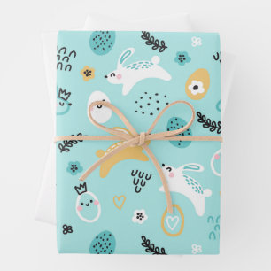 Süßes Osterhasen-Muster Kawaii Kaninchen Eier Geschenkpapier Set