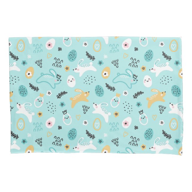 Süßes Osterhasen-Muster Kawaii Kaninchen Eier Kissenbezug (Vorderseite)