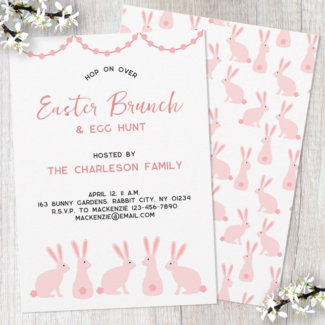 Süßes Osterhasen-Osterfrühstück Einladung (Pink Bunny Rabbit Easter Brunch invitation)