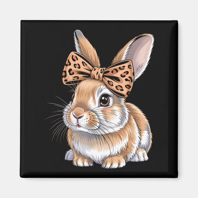 Süßes Osterhasengesicht Schleife Leopard Kaninchen Magnet (Vorne)