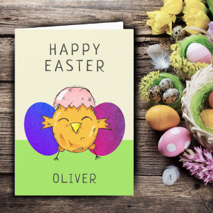 Süßes Osterküken und Eier Frohe Ostern Feiertagskarte
