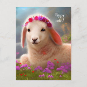 Süßes Osterlamm mit Blumen - Ostern Postkarte