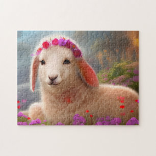 Süßes Osterlamm mit Blumen - Puzzle