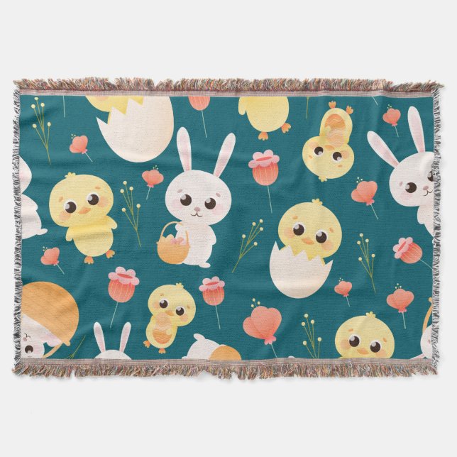 Süßes Ostern-Hühner & -Hasen Nahtloses Muster  Decke (Vorderseite)