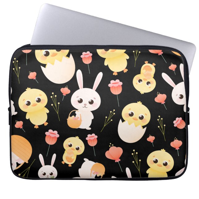 Süßes Ostern-Hühner & -Hasen Nahtloses Muster  Laptopschutzhülle (Vorderseite)