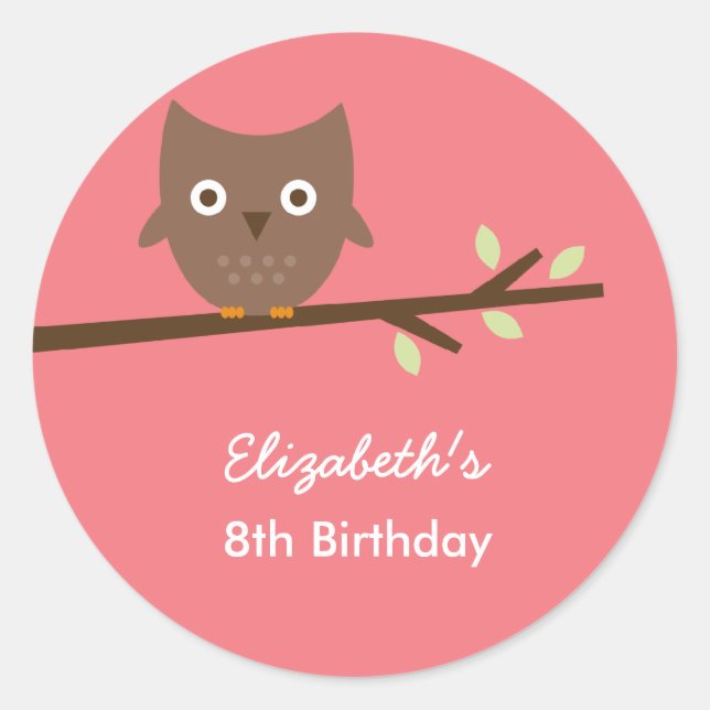 Süßes Owl Gefallen Aufkleber (Rosa) (Vorderseite)