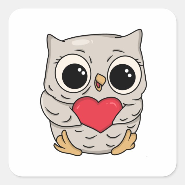 Süßes Owl mit Herz-Liebe Quadratischer Aufkleber (Vorderseite)