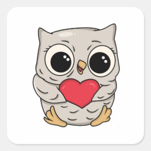 Süßes Owl mit Herz-Liebe Quadratischer Aufkleber