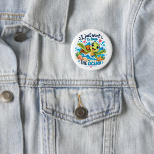 Süßes Ozean-Schildkröten-Motiv umarmt den Ozean Button