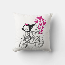Süßes Paar auf Fahrrad – Romantische Illustration  Kissen