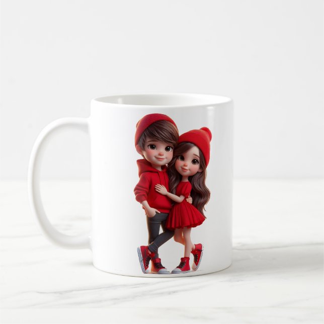 Süßes Paar in Rot – Romantischer Liebesbecher  Kaffeetasse (Links)