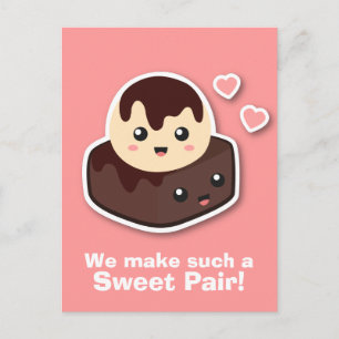 Süßes Paar Vanilla Ice Cream and Brownie Postkarte