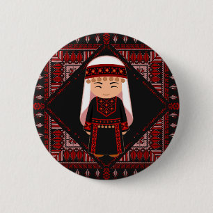 süßes palästinensisches Mädchen Stickerei rote tat Button