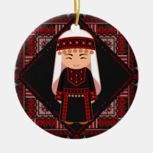 süßes palästinensisches Mädchen Stickerei rote tat Keramik Ornament