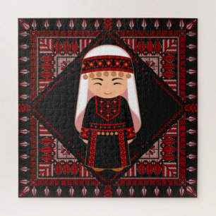 Süßes palästinensisches Mädchen Stickerei rote Tat Puzzle