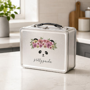 Süßes Panda-Bär-Mädchen Blumiges Metall-Lunchbox Metall Brotdose