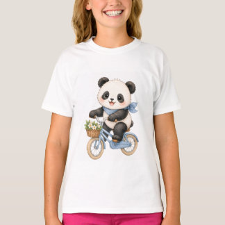 Süßes Panda-Bär-Radtour auf Blauem Fahrrad Mädchen T-Shirt